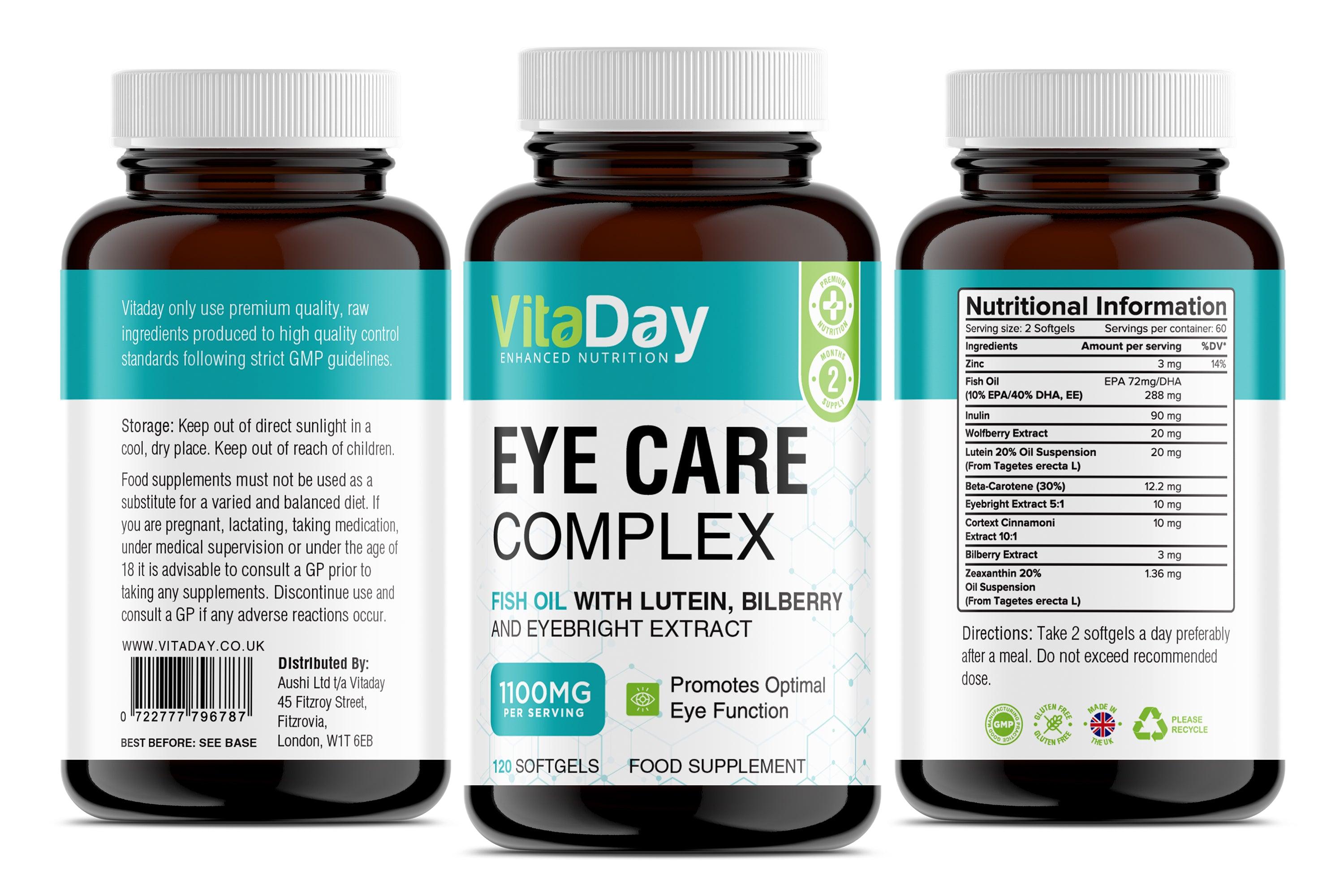 Eye Care Complex - Fish oil with Lutein Bilberry and Eyebright Extract Vitamin - Vitaday