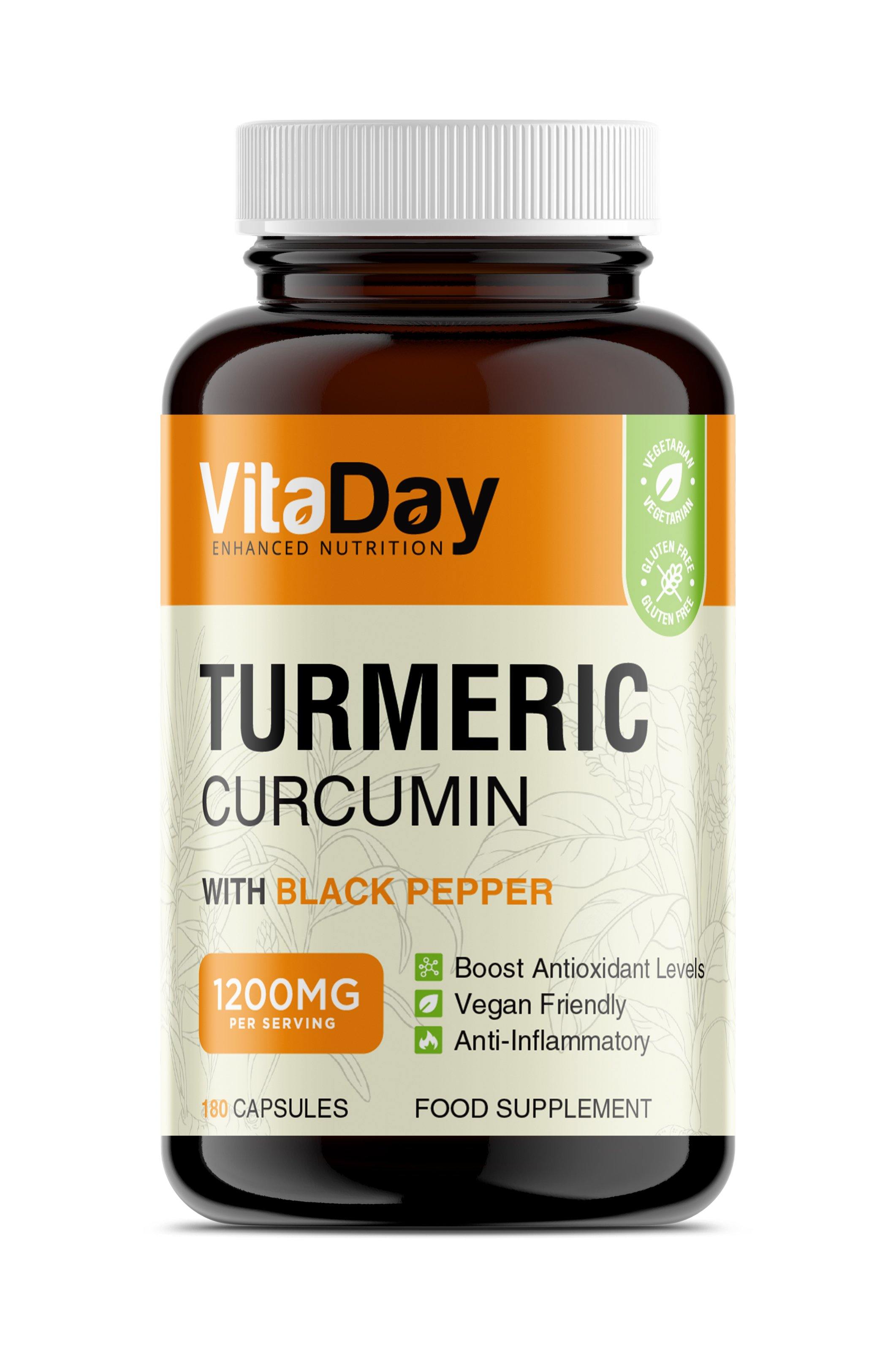Turmeric Curcumin 1200mg with Black Pepper - 180 Vegan Turmeric Capsules - 3 Month Supply - Enhanced Absorption - Made in The UK - Vitadayuk